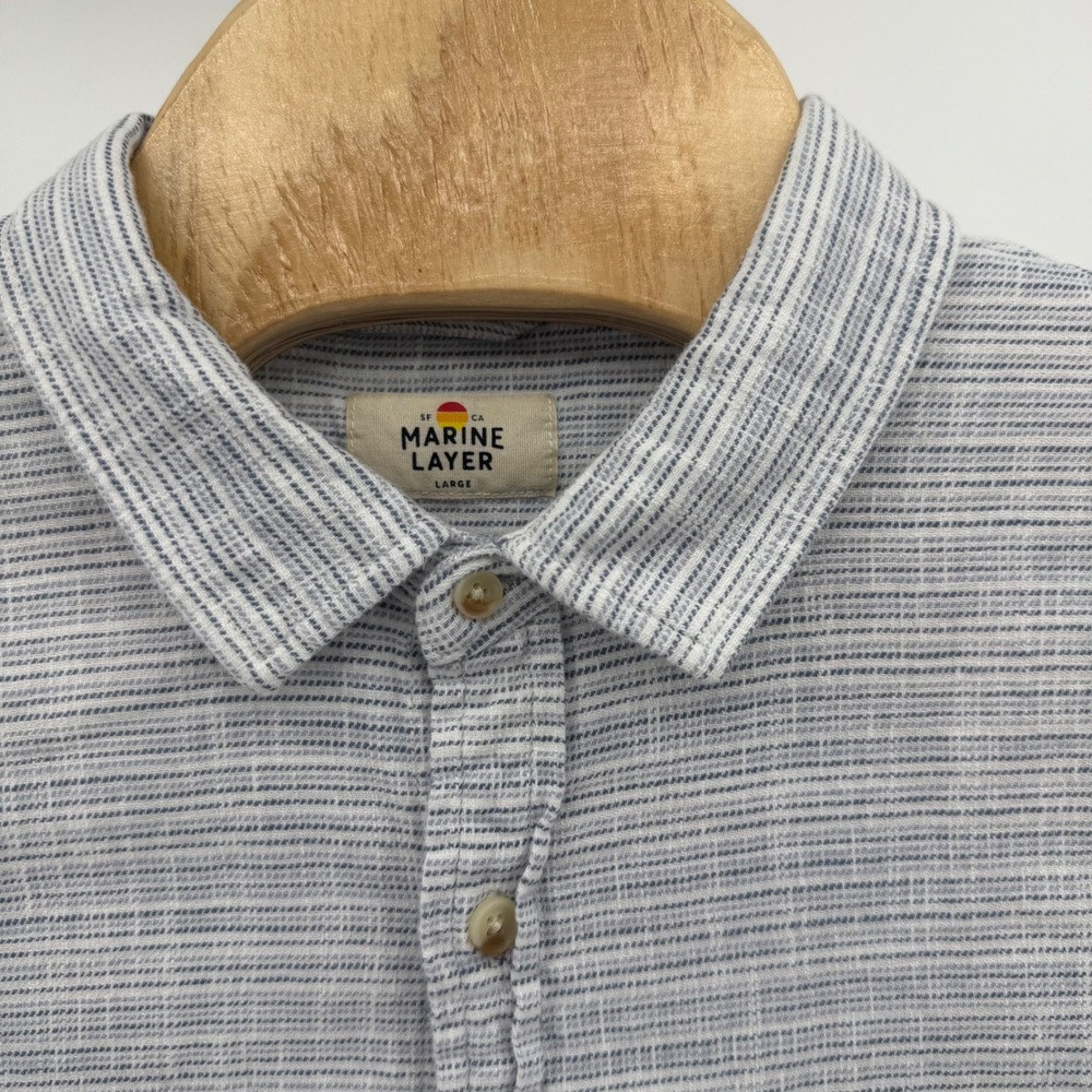 Marine Layer Button Down Shirt Mens Large Blue Stripe Short Sleeve 15791 - Picture 4 of 9